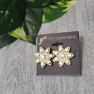 G by Gennaro Gold Toned Aurora Borealis Flower Post Earrings NEW
